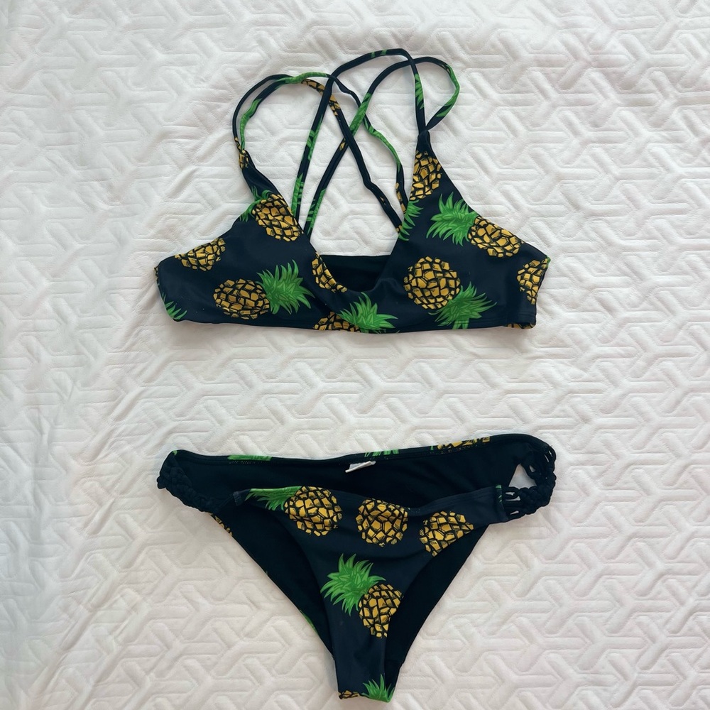 Black bikini with pineapple pattern
